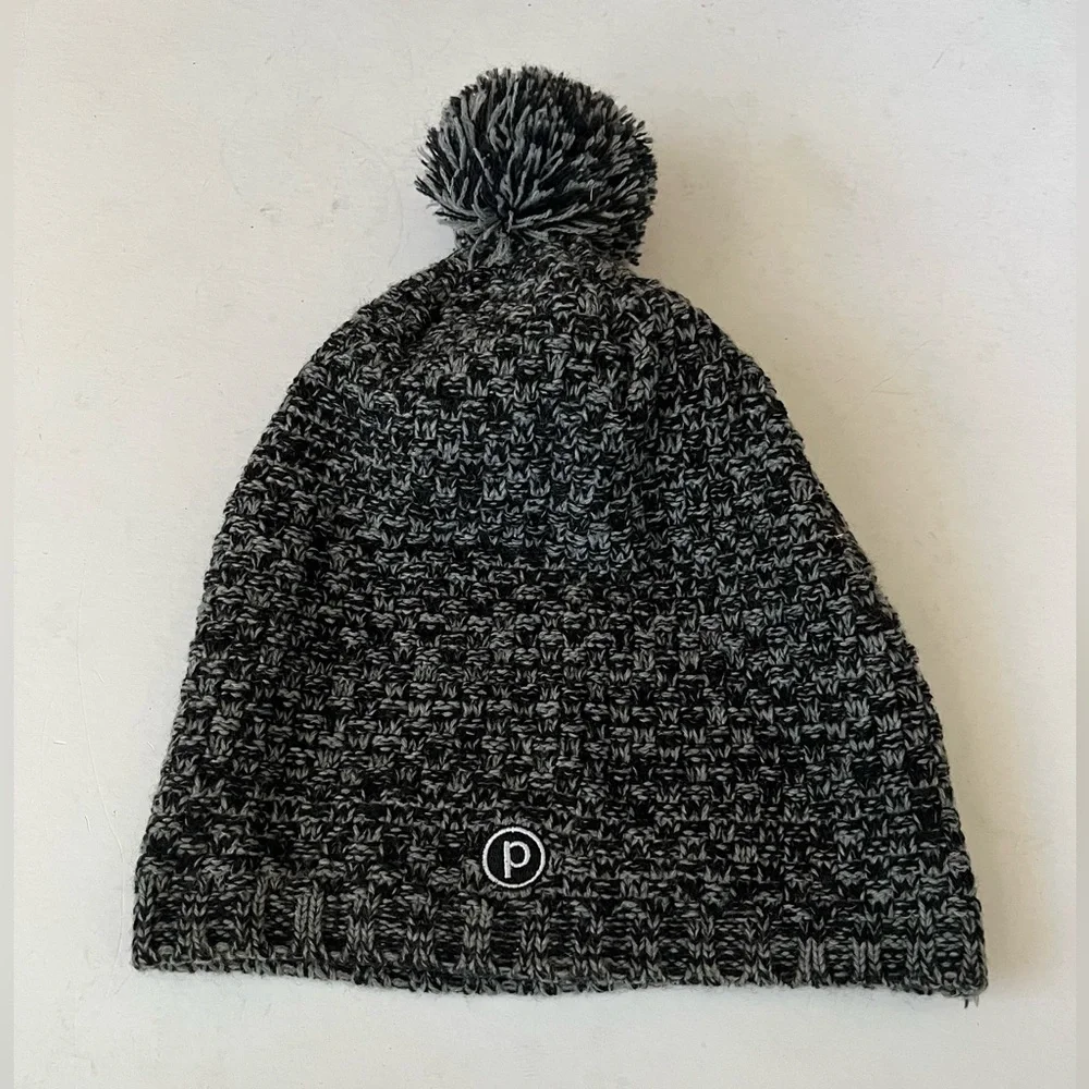 Pure Barre Black & Heather Gray Winter Pom Pom Hat Women's One Size